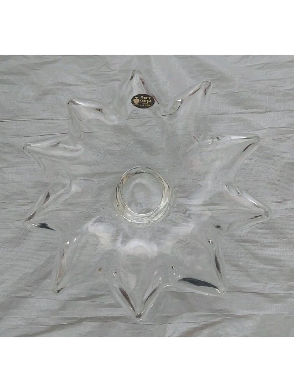 Vintage White Cristal Star Bowl Hand Made Italy Clear Glass Centerpiece MCM